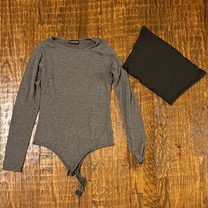 Prettylittlething 2-Piece Neutral Basics Value Pack Grey Bodysuit Black Tube Top
